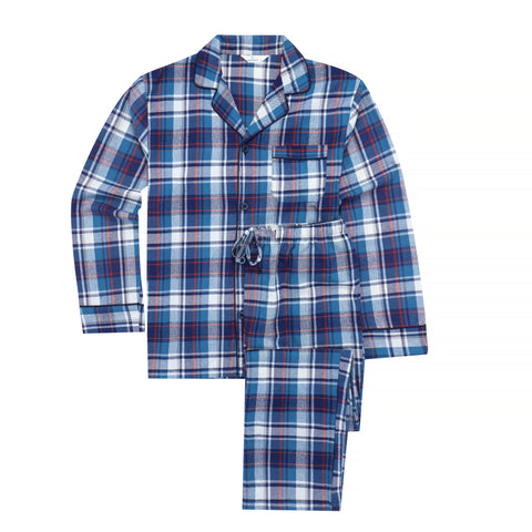 Mens 100% Cotton Flannel Pajama Set with Pant Pockets & Drawstring