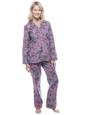 Women's 100% Cotton Flannel Pajama Sleepwear Set - Floral Grey/Pink –  FlannelPeople