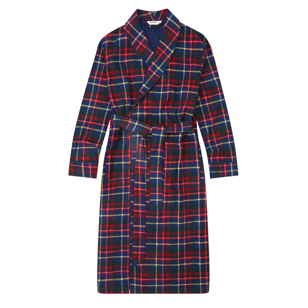 Flannel Robe - Navy and Rockabilly Red Check