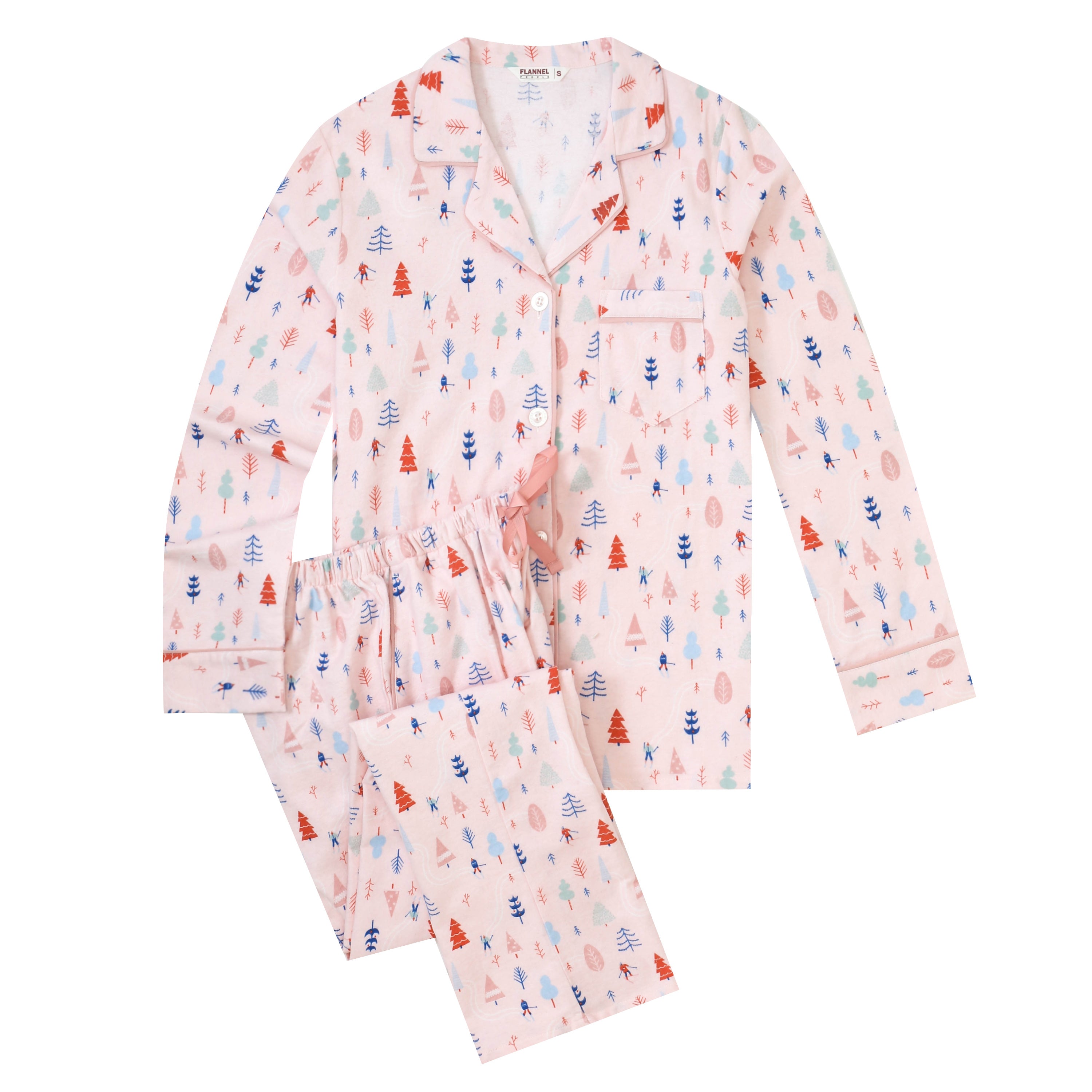 Organic Cotton Flannel Pajama Set Shirt & Pants, Pink Colour