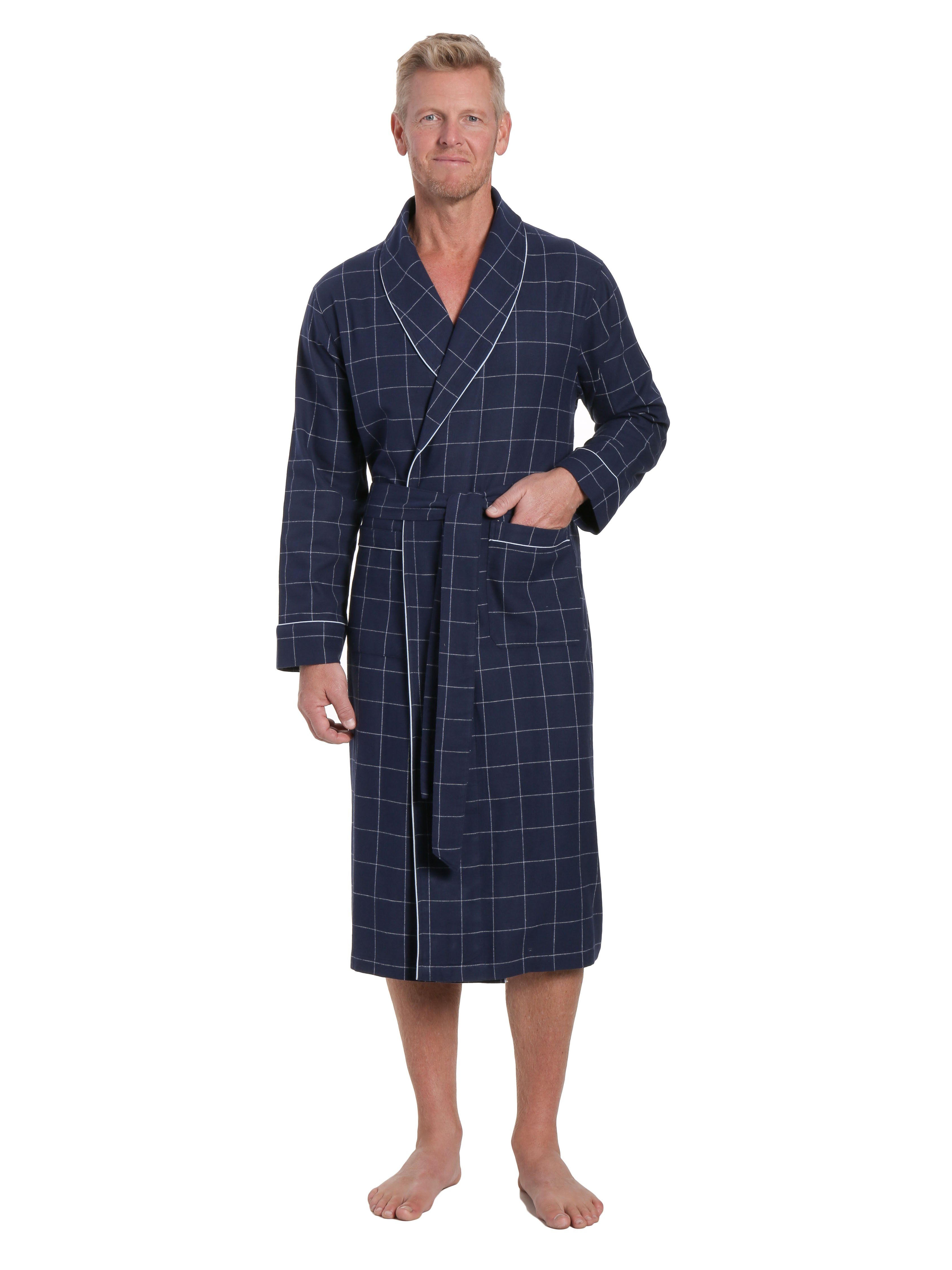 Men's 100% Cotton Flannel Robe - Windowpane Checks - Navy – FlannelPeople